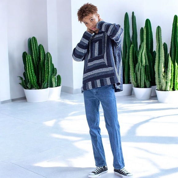 Artesanias Cuamatzi Blue Classic Mexican Baja Hoodie Pullover - Picture 3 of 16